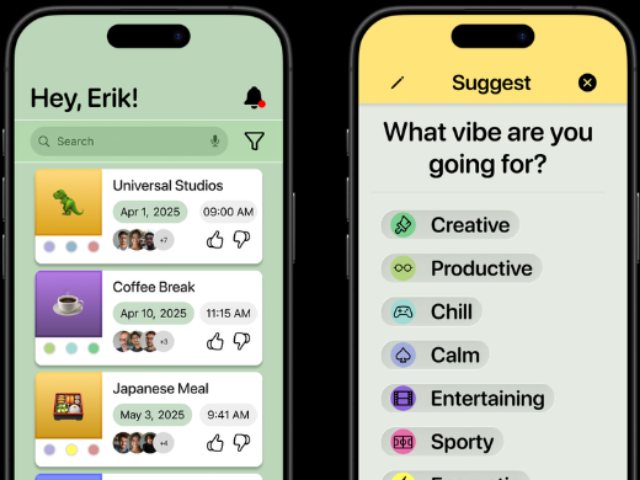 Screens aus Frendzy: Event-Feed und Stimmungsauswahl