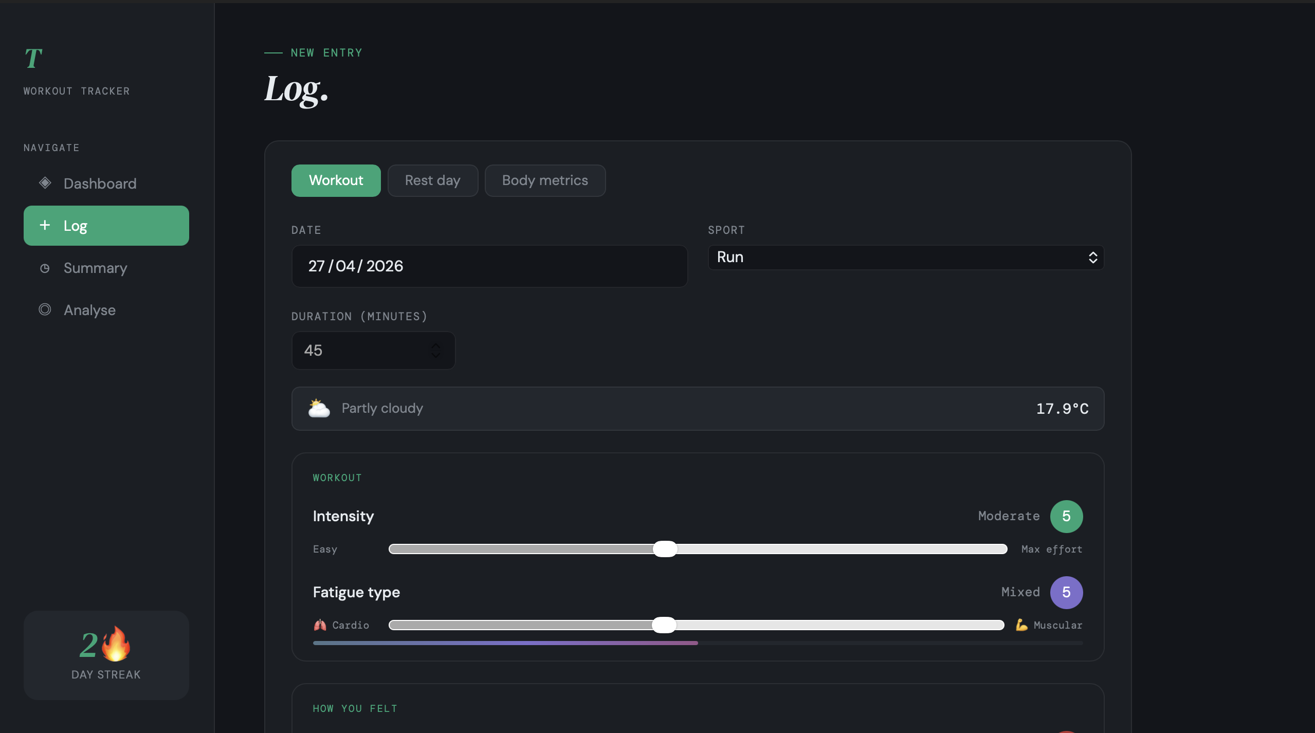 Workout Logging Interface