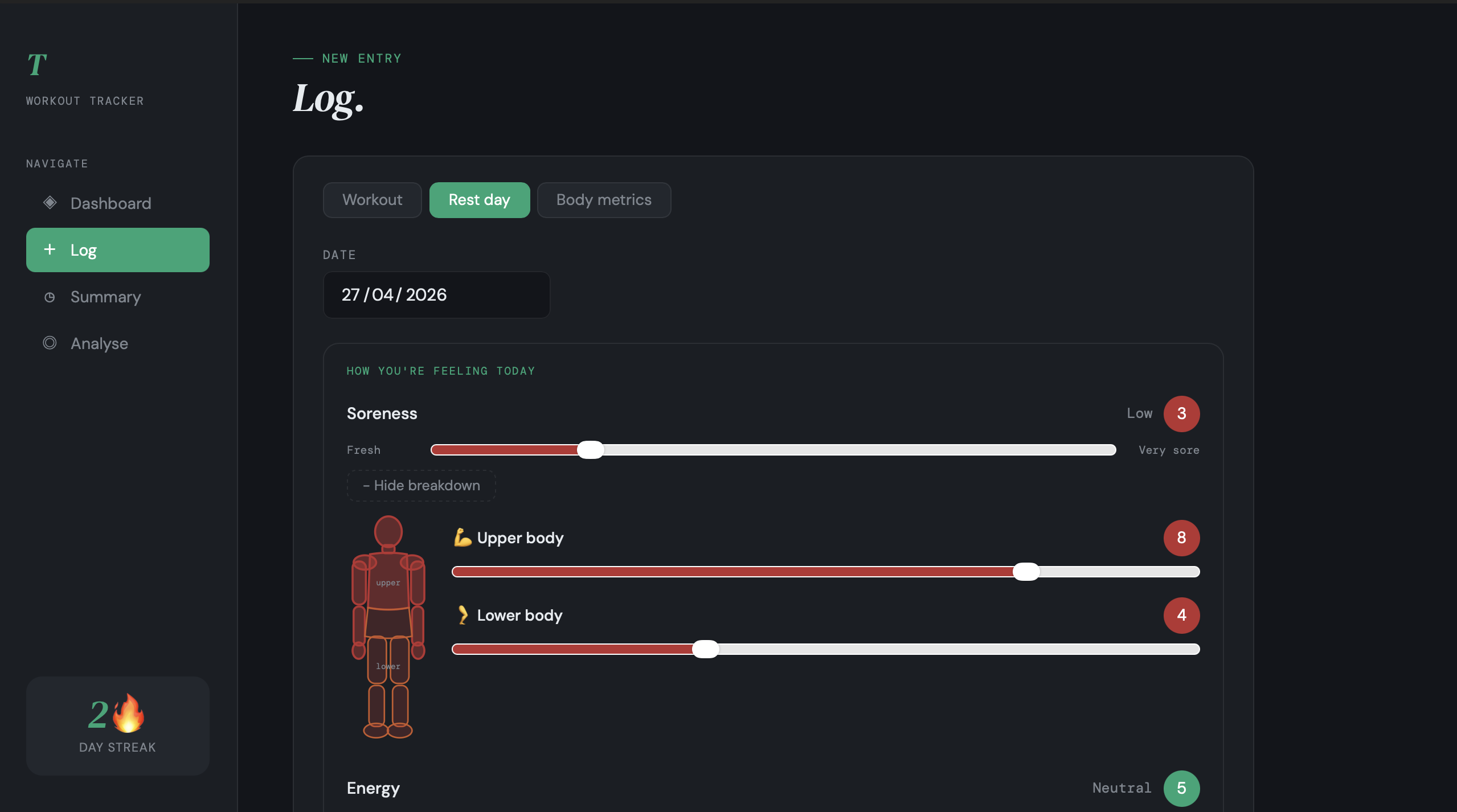 Muscle Soreness Tracking Interface
